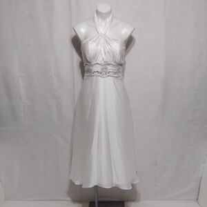Dere Kiang White Satin Halter Wedding Dress Size 10 Sequin Lace Bridal Gown